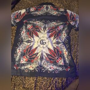 Gucci Double G Bandana Print Cotton Button Down Shirt